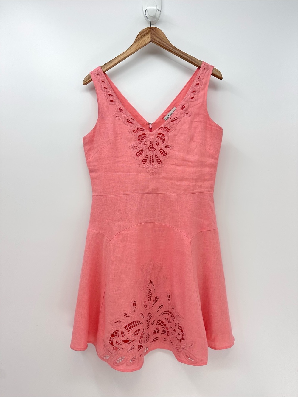 Neiman Marcus Pink Linen Lace Embroidered Wedding Guest Dress Size Small